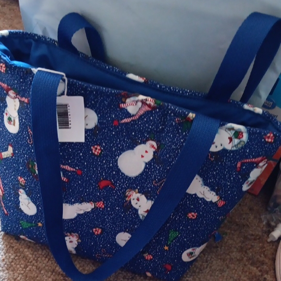 Handmade Handbags - Festive Blue and White Winter Tote Bag